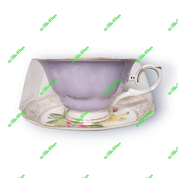 GRACE TEAWARE LAVENDER FLORAL ROSE GOLD TRIM FINE PORCELAIN TEACUP & SAUCER - Picture 13 of 15